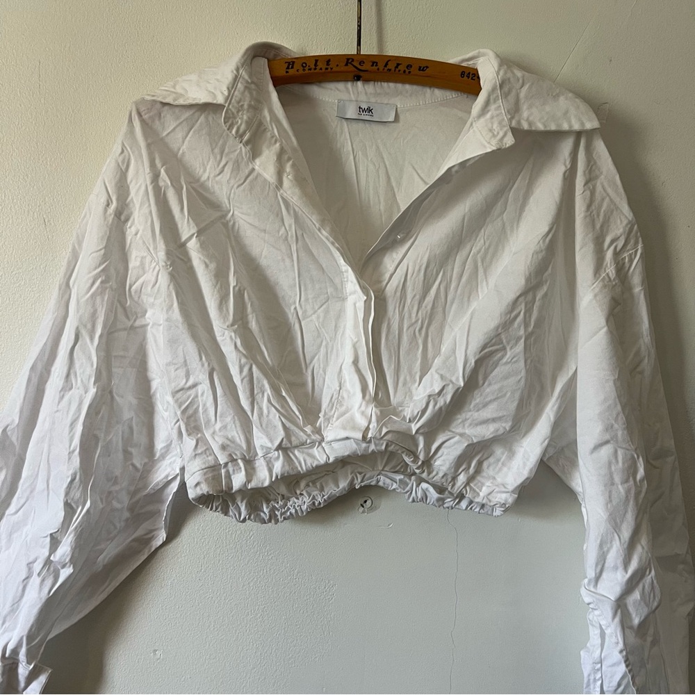 Simons White Collared Crop Top